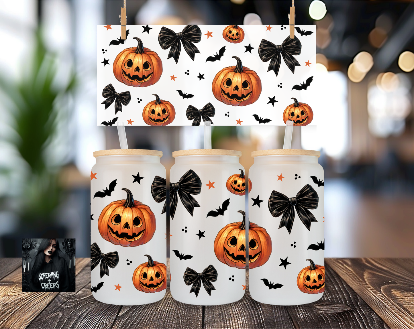 Libbey Coffee Cup Pumpkins and Bows
