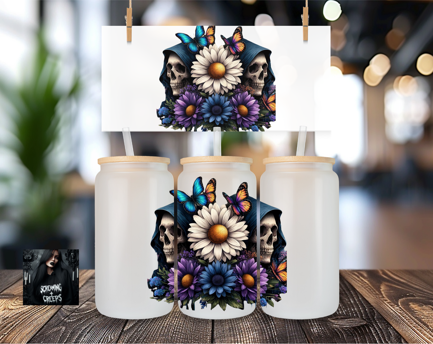 Libbey Coffee Cup Skull Flowers #3