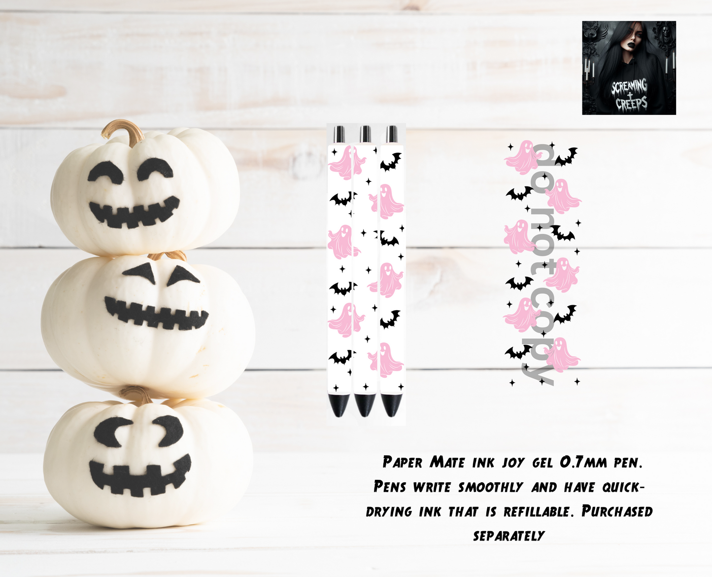 Pink Ghost and Bats Custom Pen