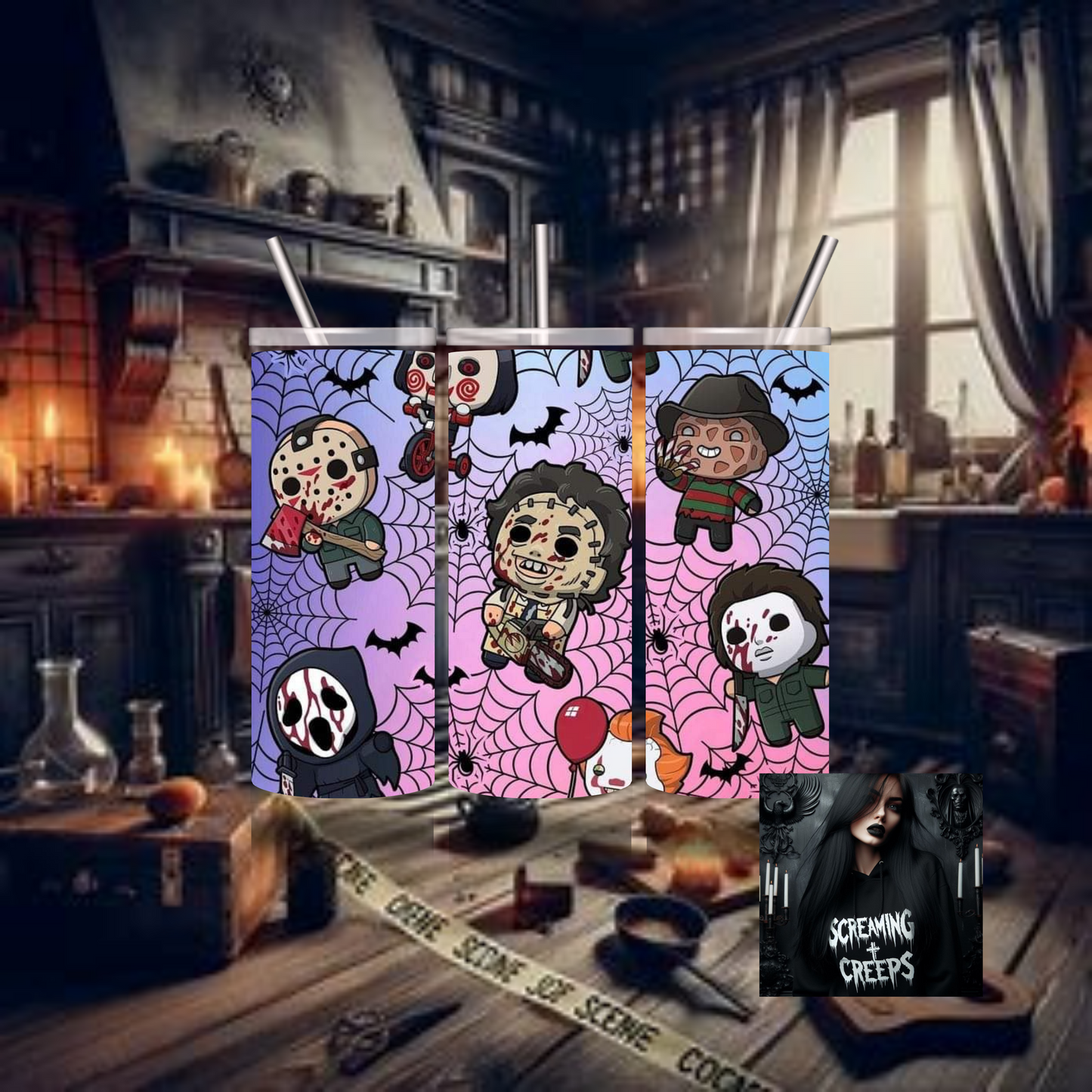 Horror Characters Insulated Tumbler, Horror Movie Marathon Essential