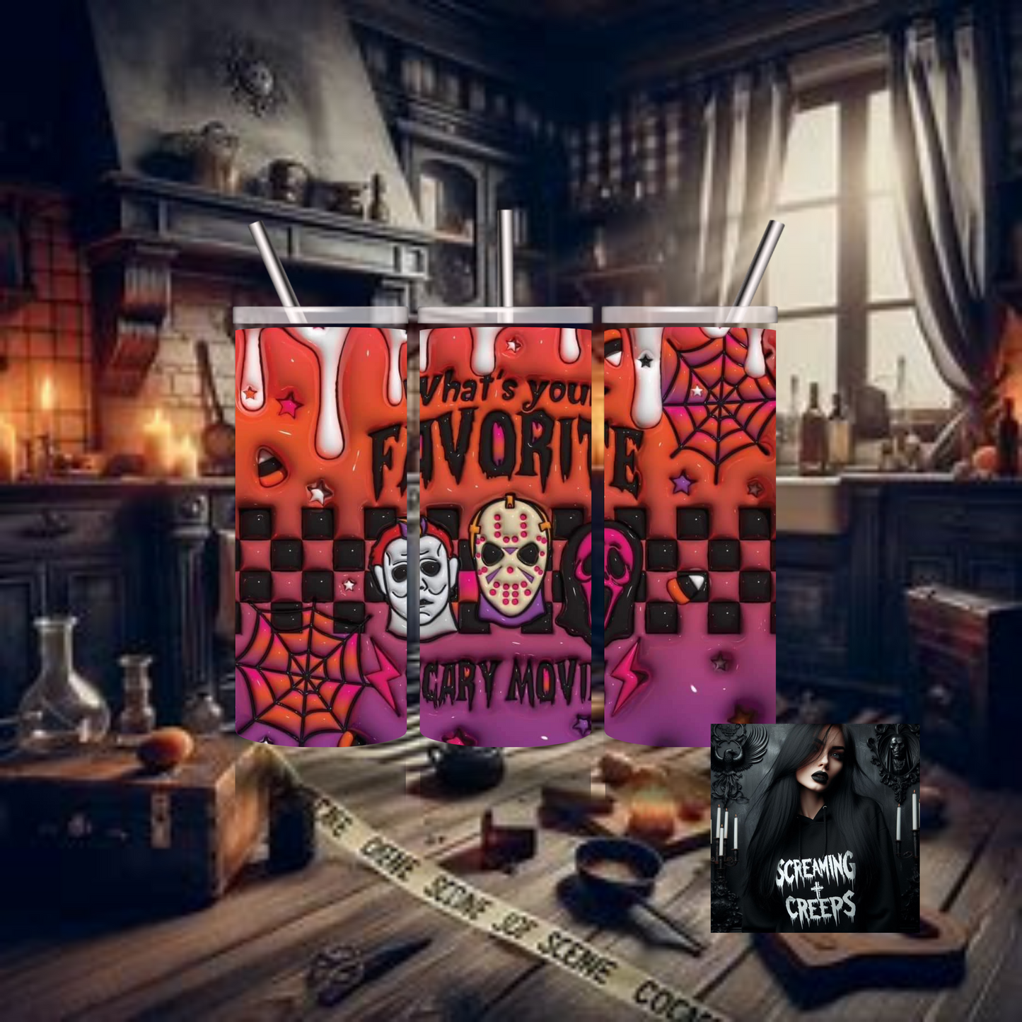 What's Your Favorite Scary Movie, Horror Characters Insulated Tumbler, Horror Movie Marathon Essential