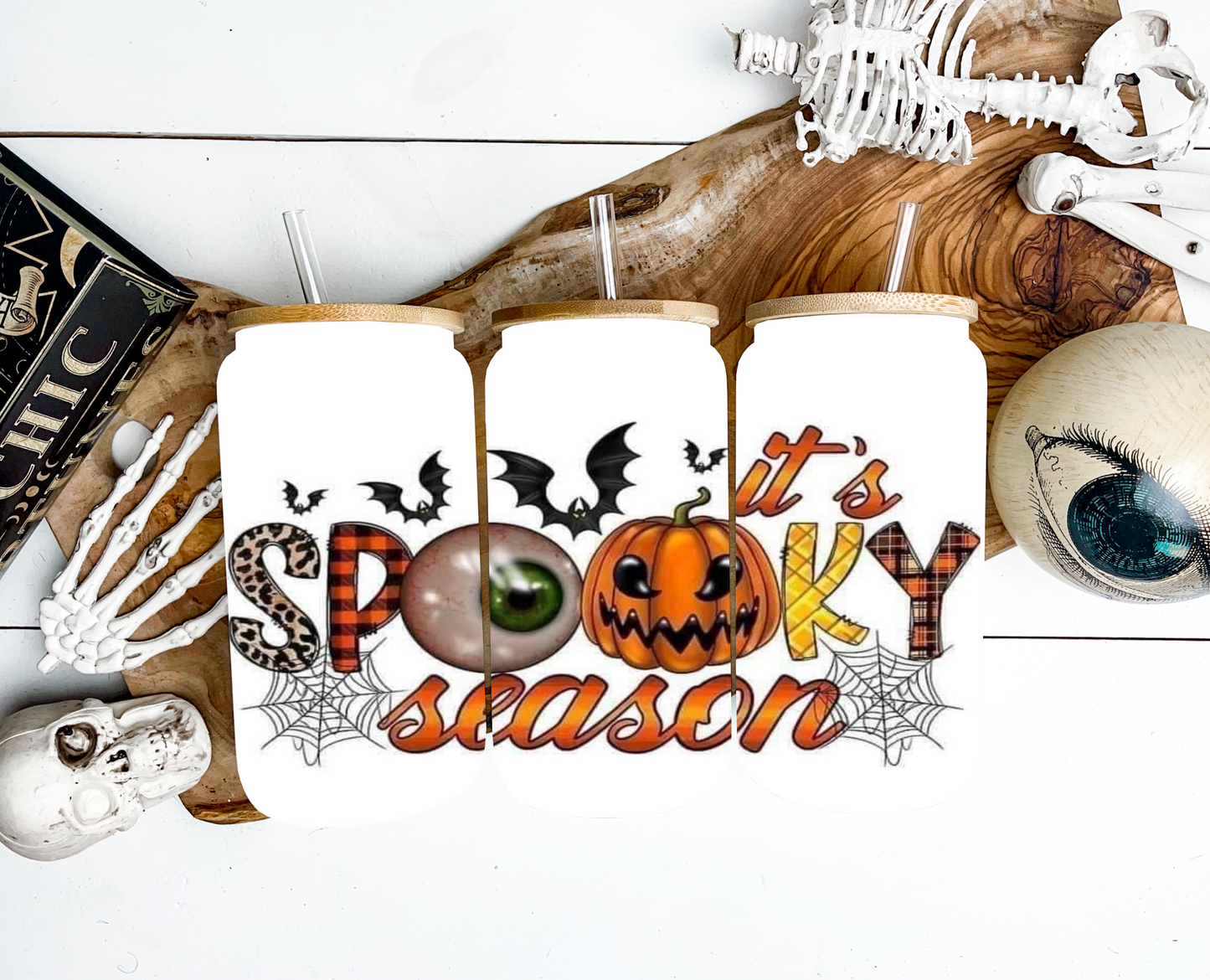 Spooky Season 16oz Glass Iced Coffee Mug with Bamboo Lid and Straw