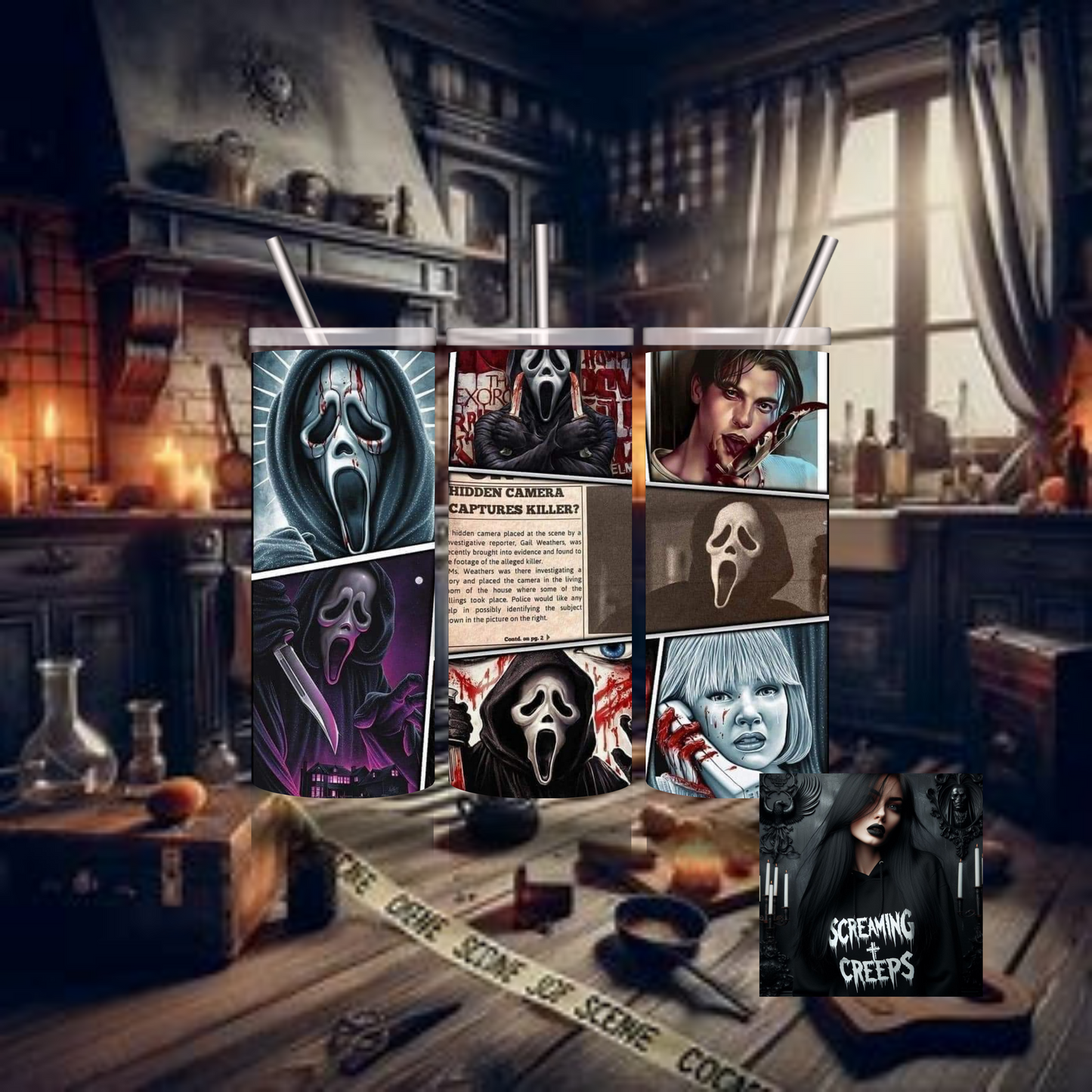 Scream Movie Collage Horror Insulated Tumbler, Horror Movie Marathon Essential