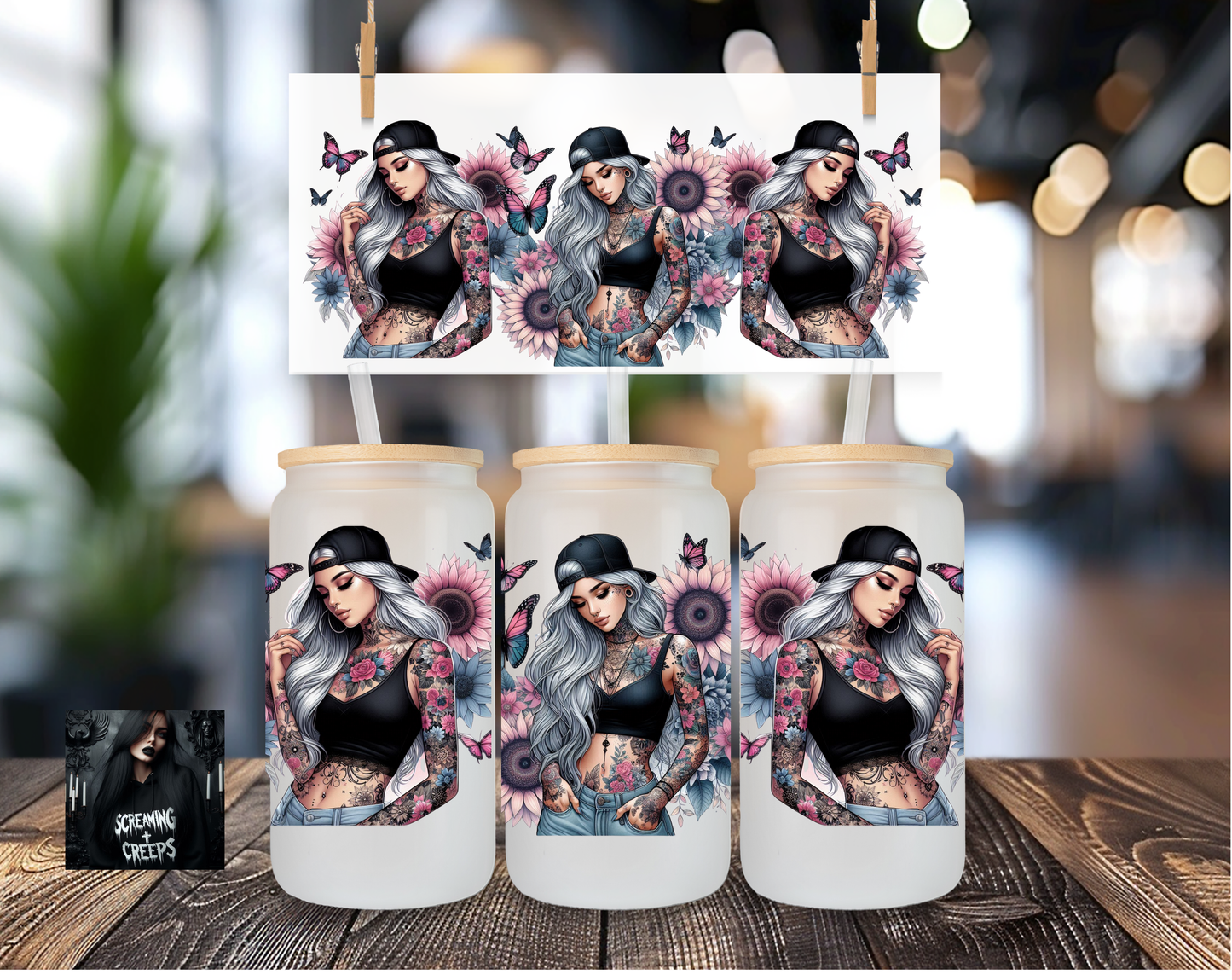 Libbey Coffee Cup Butterflies and Flowers