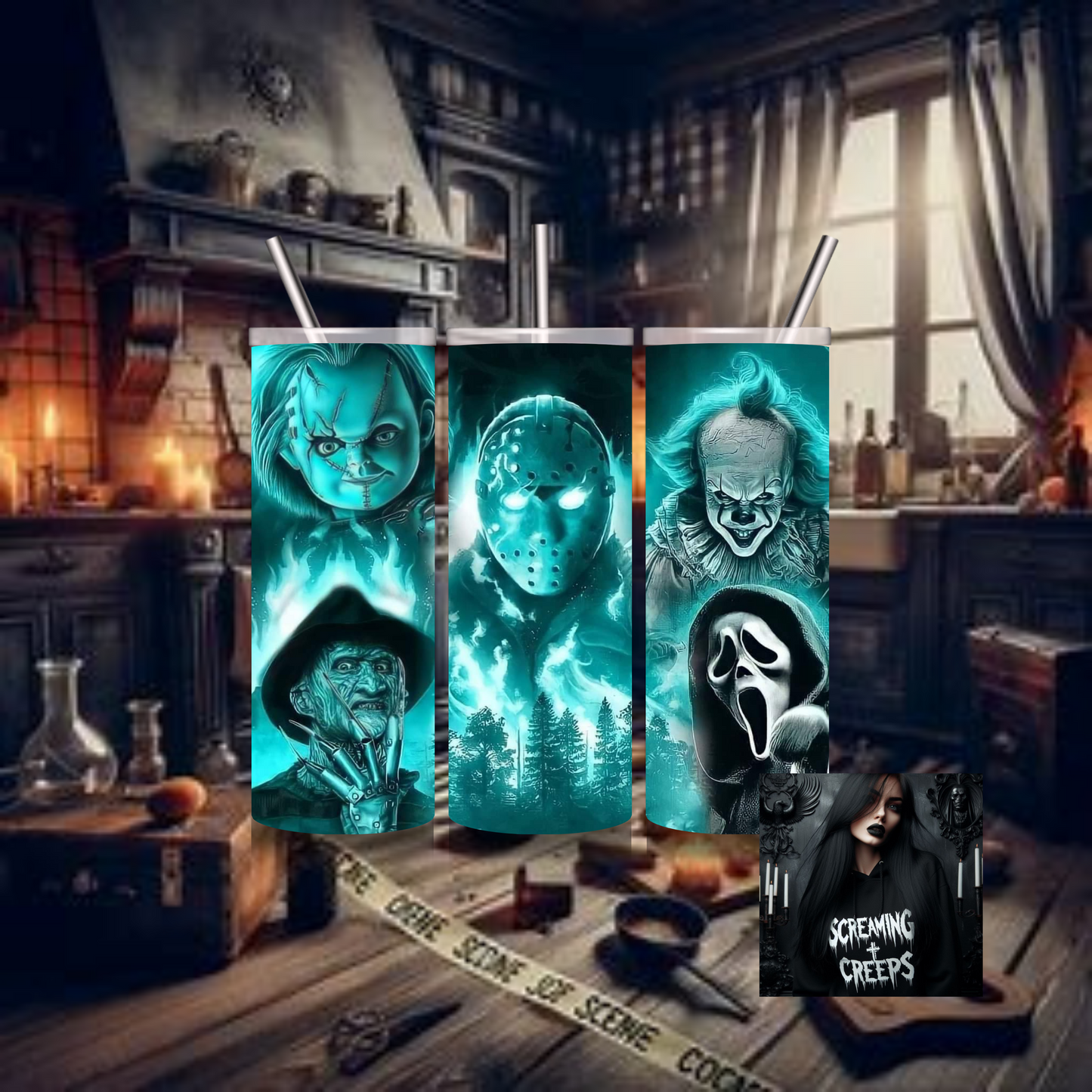 Horror Characters Insulated Tumbler, Horror Movie Marathon Essential