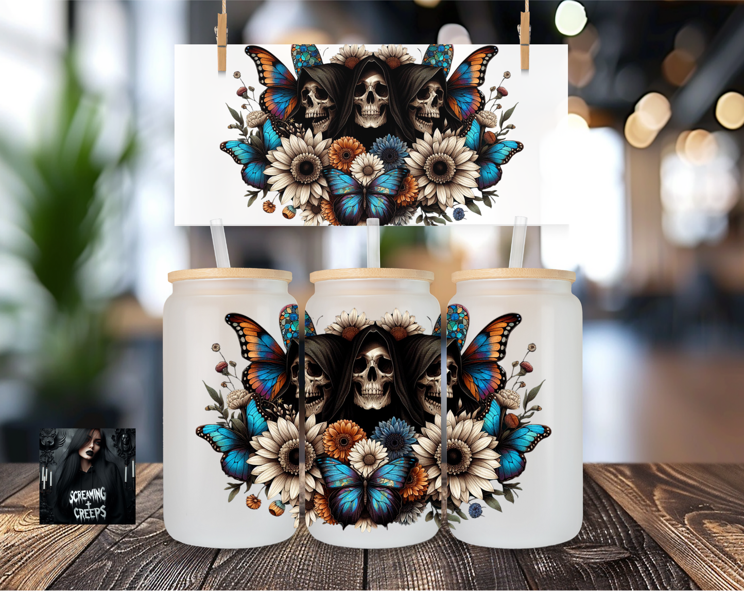 Libbey Coffee Cup Skull Flowers #2