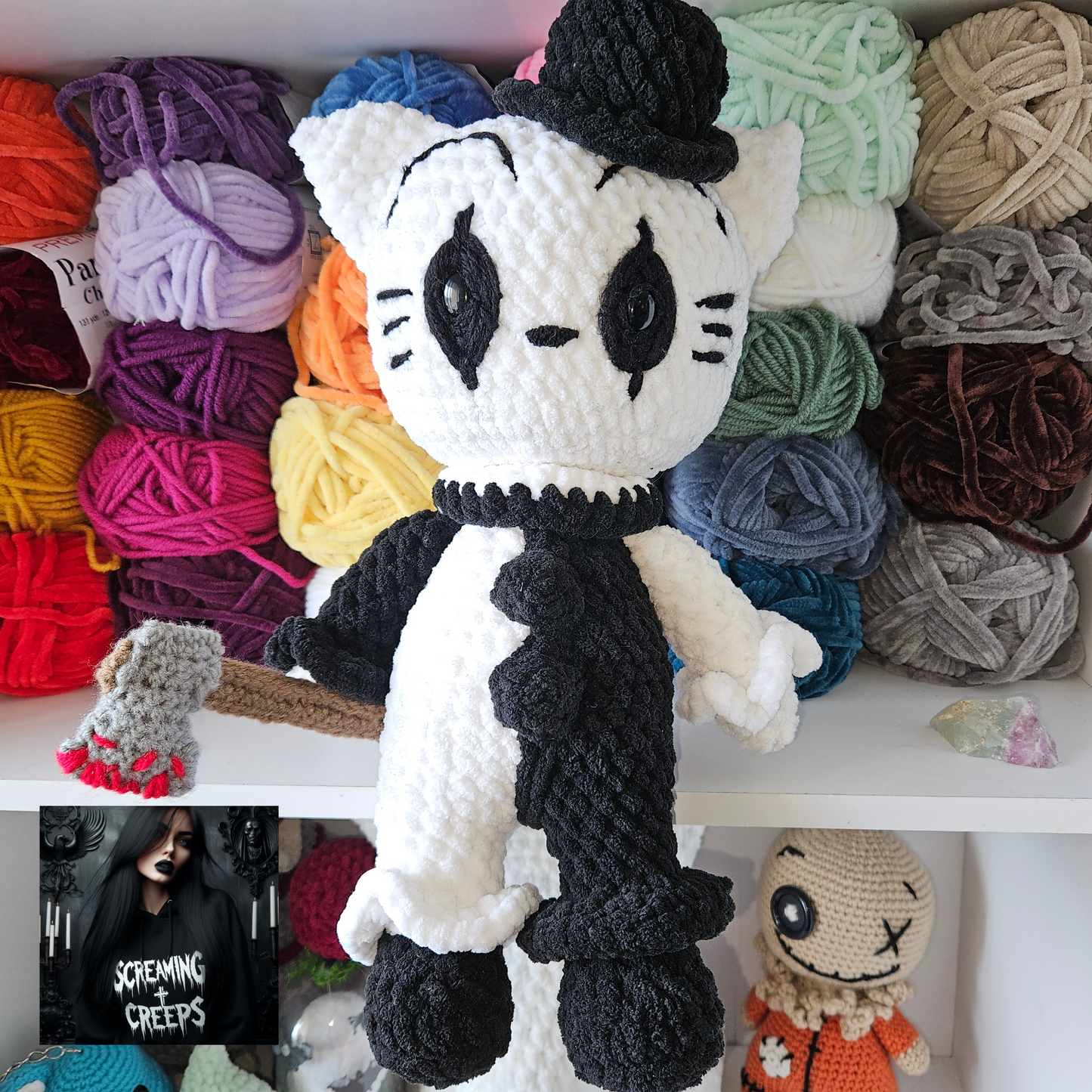 Handmade Kitty Art the Clown Plushie