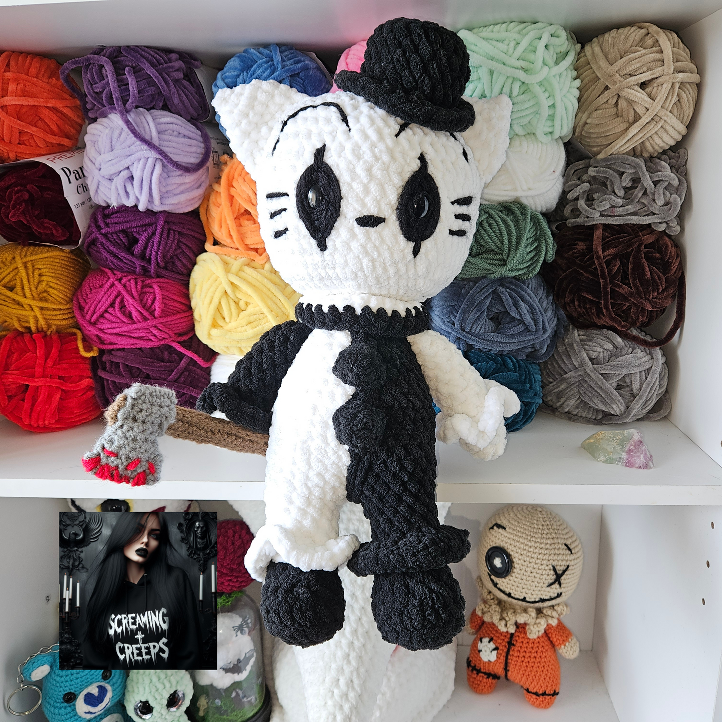 Handmade Kitty Art the Clown Plushie