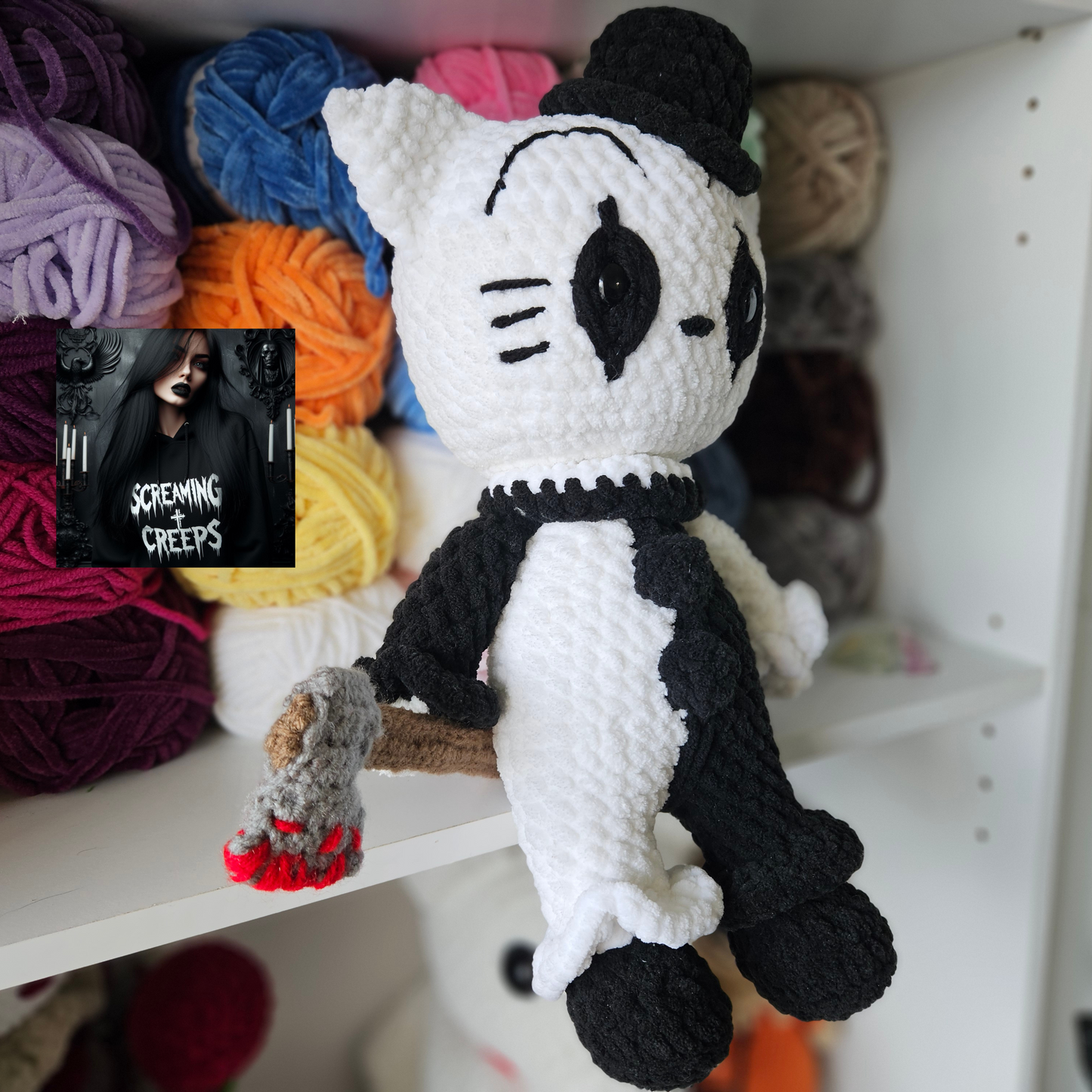 Handmade Kitty Art the Clown Plushie