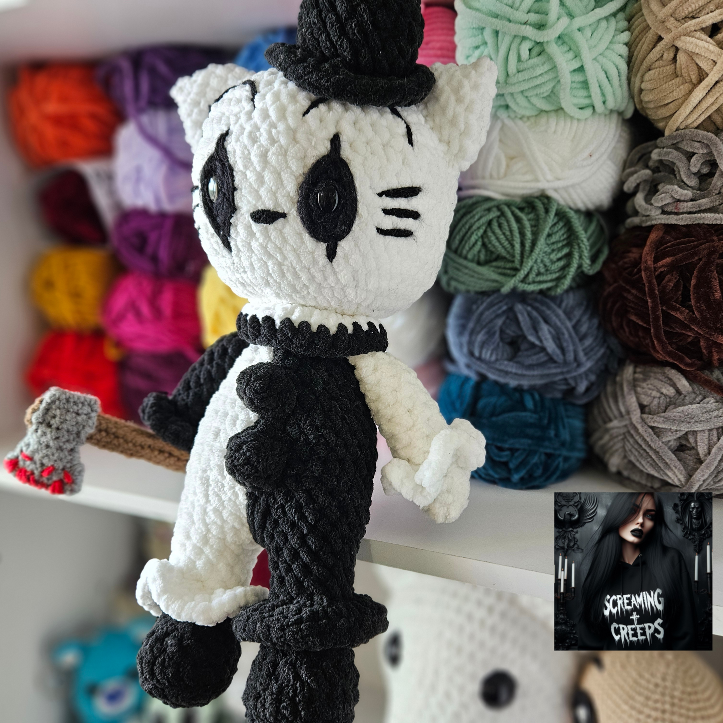 Handmade Kitty Art the Clown Plushie