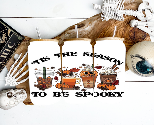 Tis The Season to be Spooky Latte 16oz Glass Iced Coffee Mug with Bamboo Lid and Straw