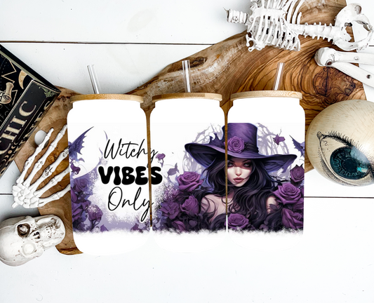 Witchy Vibes Only 16oz Glass Iced Coffee Mug with Bamboo Lid and Straw