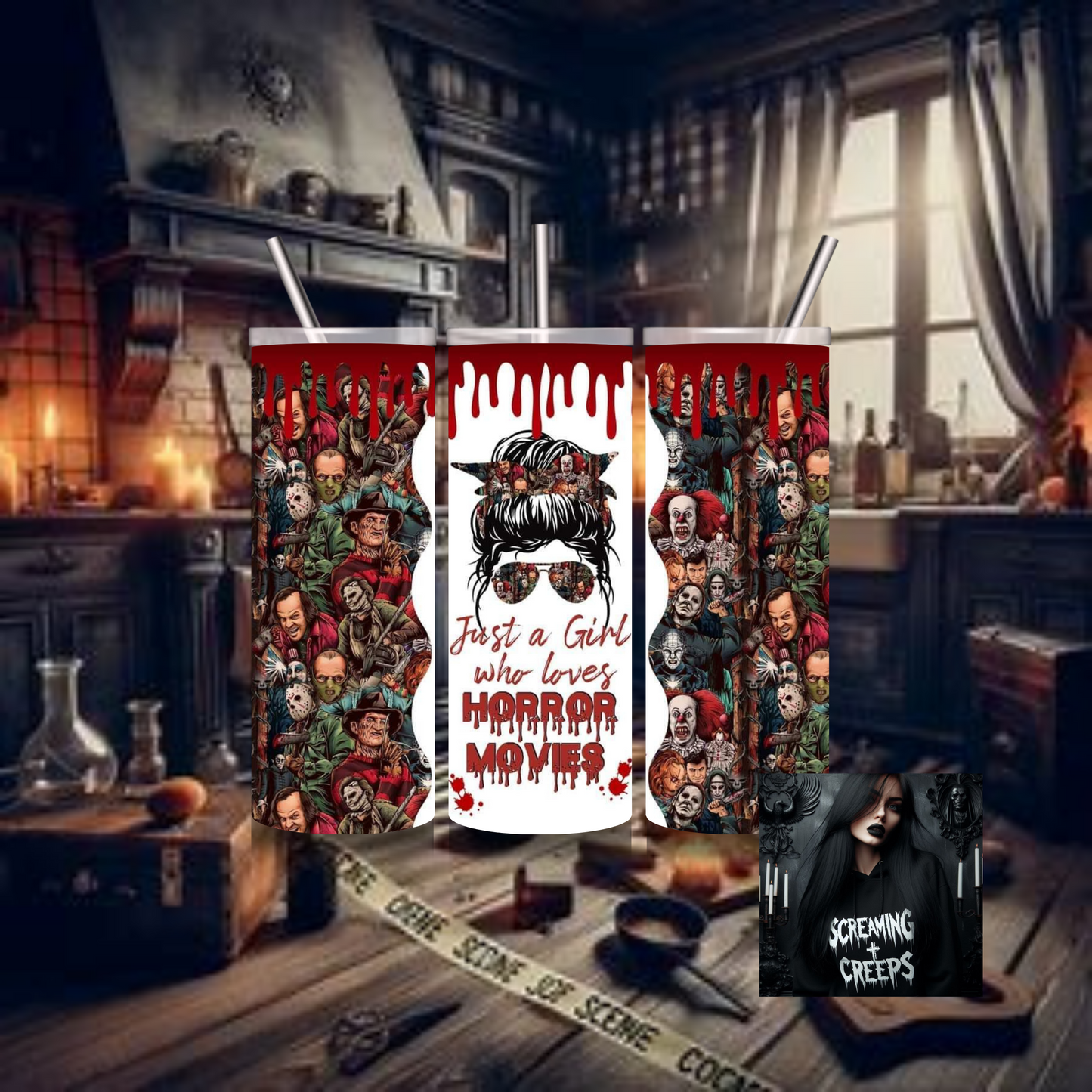 Just a Girl Who Loves Her Horror Movies 20 oz Insulated Drinking Tumbler